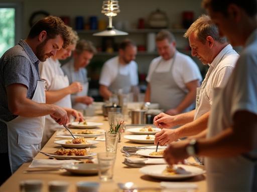 People participating in a French cooking class