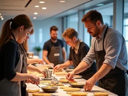 Corporate team building event with cooking activity